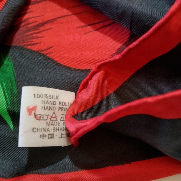 Golden Camel Silk Scarf Hand Rolled Black Red Floral Rectangle Fashion 16x58" - Picture 11 of 11